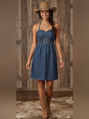 Old Navy Denim Cross Strap Elastic Waist Dress Extra Small